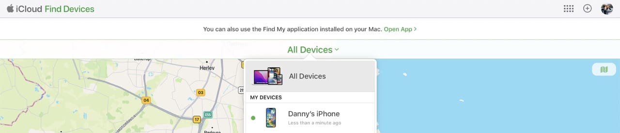 Option to find your devices in iCloud