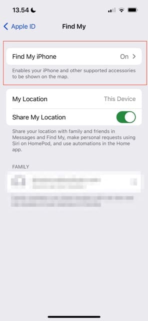 The Find My tab for iOS