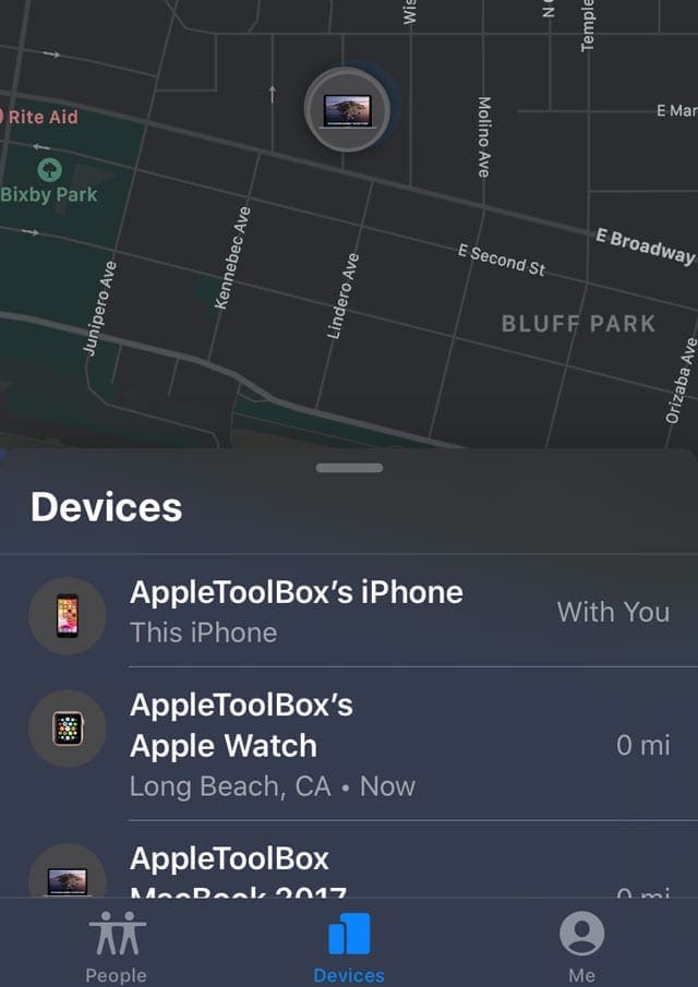 Apple devices in Find My app