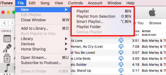 playlist from iTunes menu
