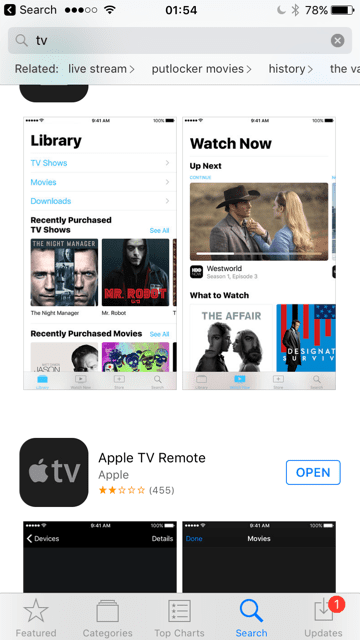 Re-install new TV App from App store