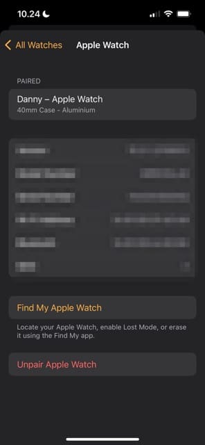 Select the option to unpair your Apple Watch in the Watch iOS app