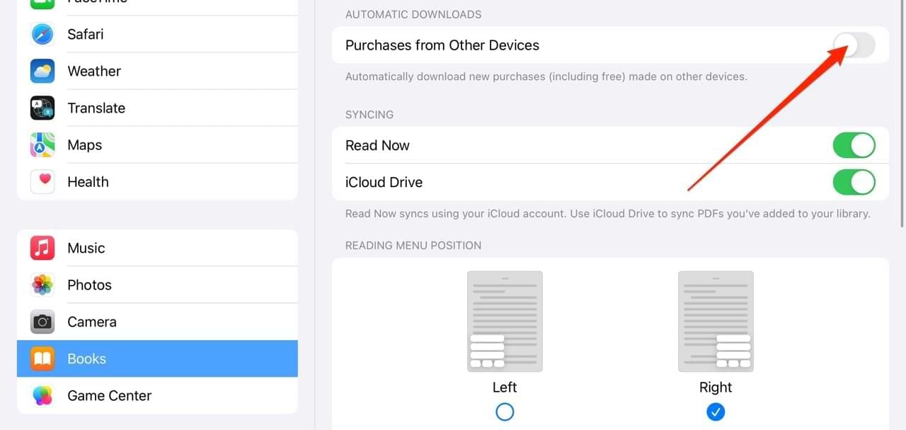 Automatic Downloads Settings in Apple Books