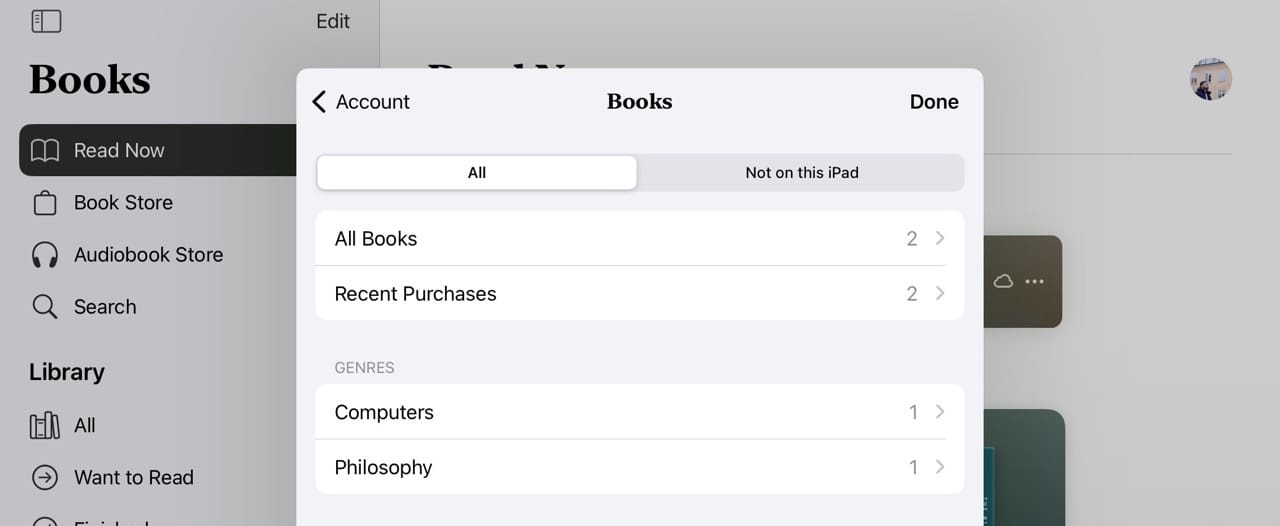 The Books Settings in the Apple Books app
