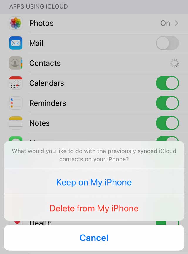 force sync iCloud contacts on iPhone
