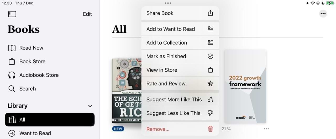 Remove a book in Apple Books