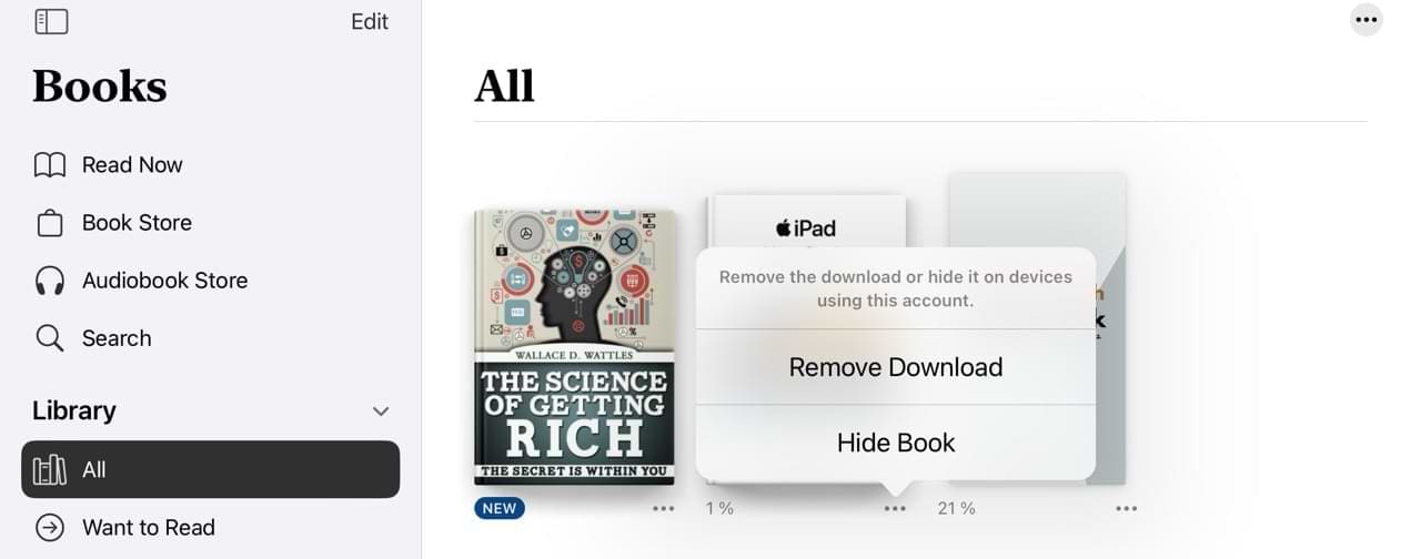 Remove Download Settings Apple Books App