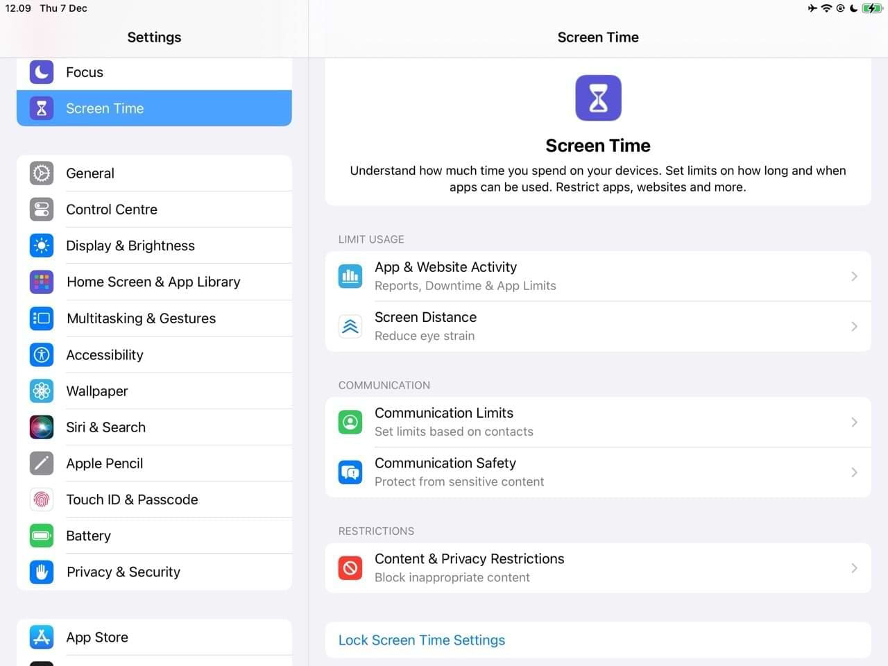 Choose Content and Privacy Restrictions Settings in Screen Time on iPad