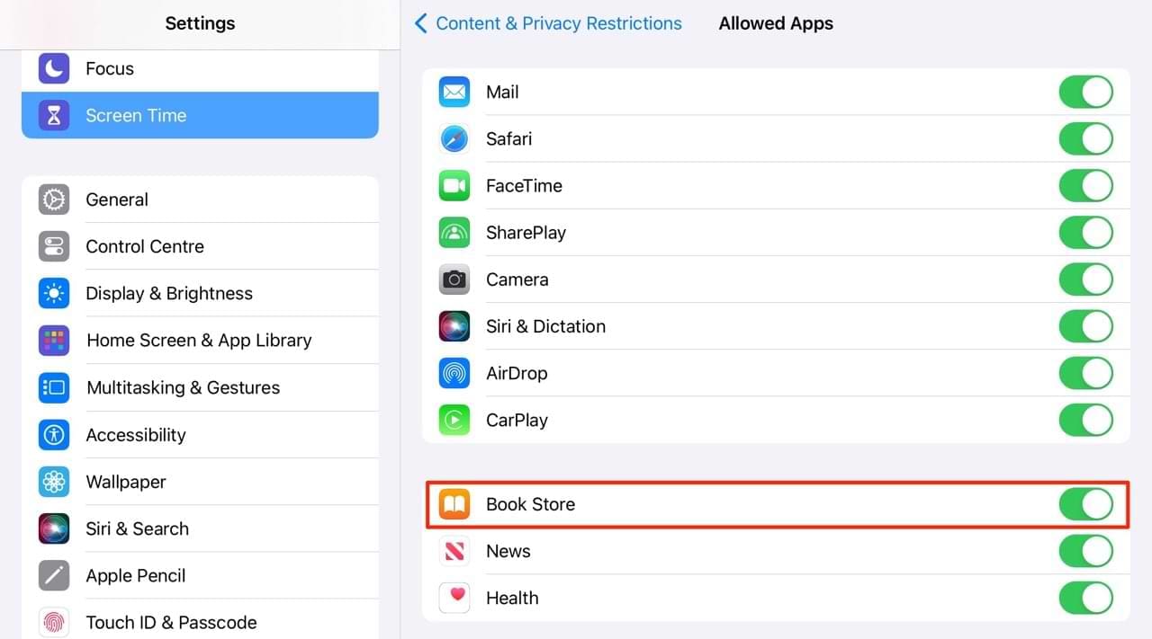 Content and Privacy Restrictions Turn on the Apple Books Store