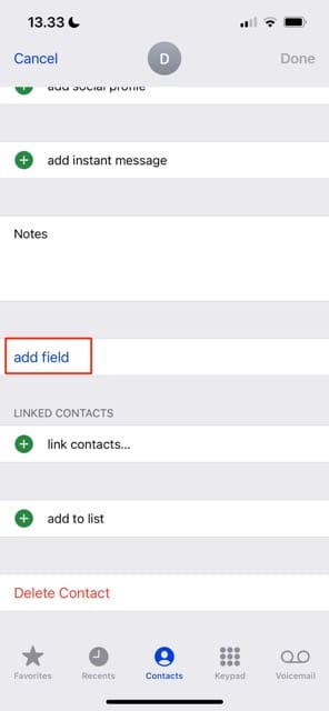 Add a new contact field on your iPhone