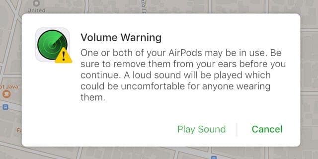 Find My AirPods Volume Warning