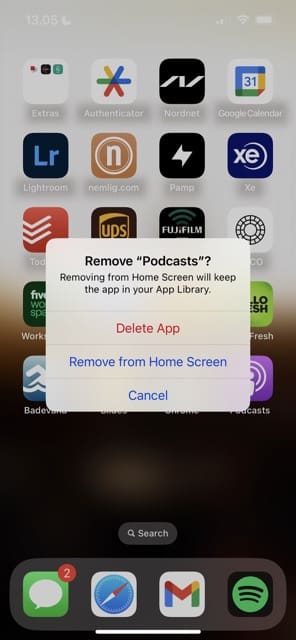 Confirm Podcasts App Deletion Screenshot