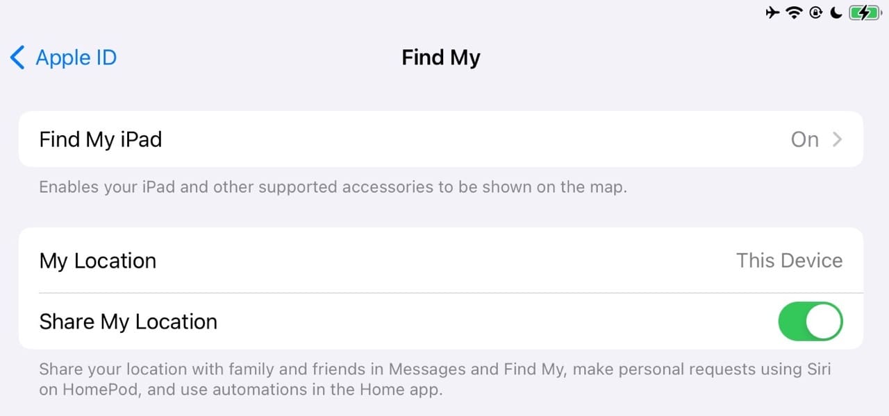 Select Find My iPad to toggle the feature off