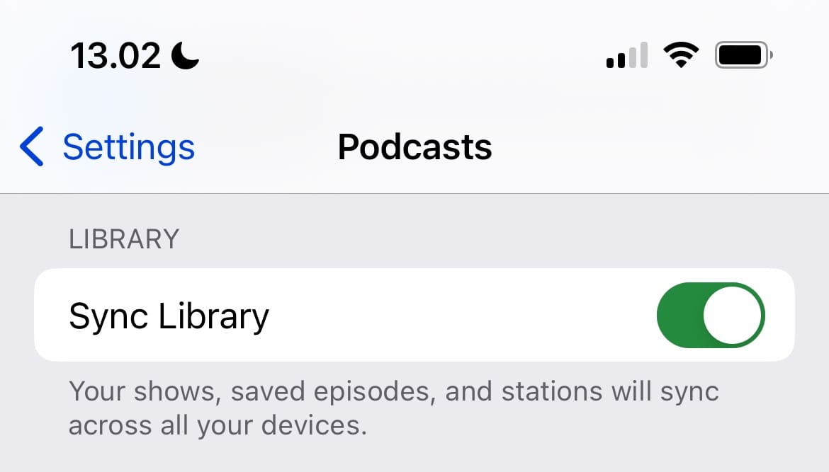 Sync Library Settings on iPhone