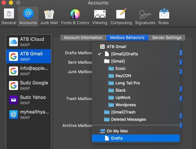 Mac Mail Mailbox Behavior for Drafts