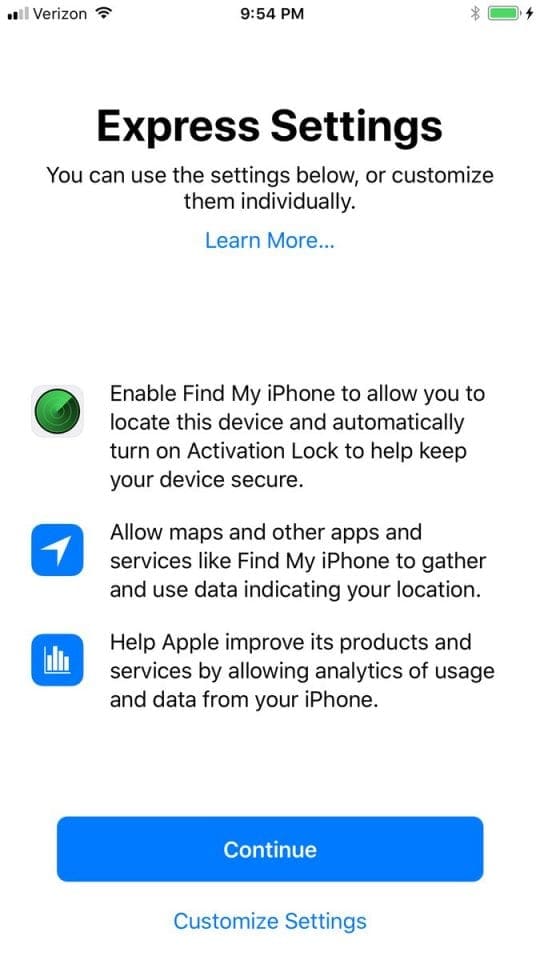 Express Automatic Setup in iOS 11