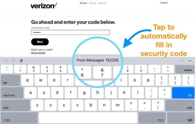 security code autofill iOS 12