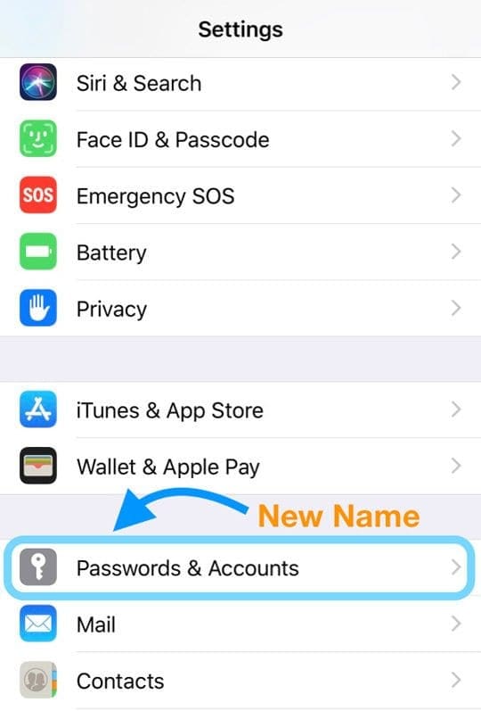 location of iOS 12 passwords and accounts