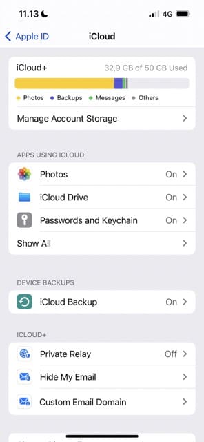 Manage iCloud Account Storage Screenshot