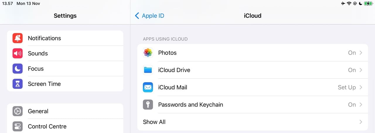 Select the Show All Setting in iCloud