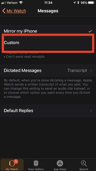 Disable Read Receipts for Apple Watch
