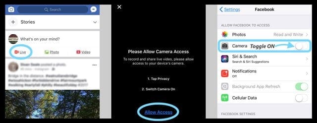Facebook Live Camera Allow iOS 11