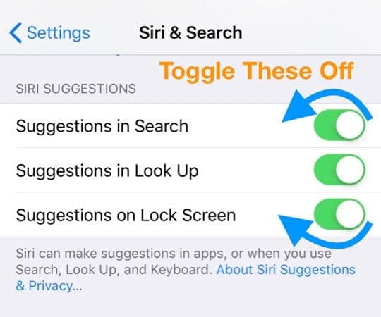 turn off Siri suggestions iOS 12