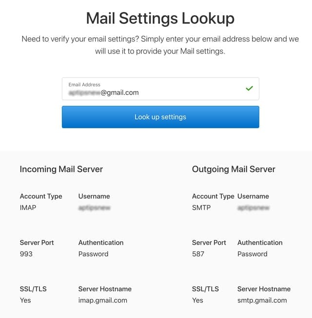 email settings lookup tool