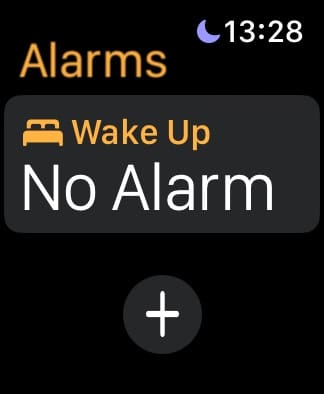 The option to add a new alarm on Apple Watch