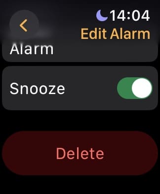 The option to delete an Apple Watch alarm