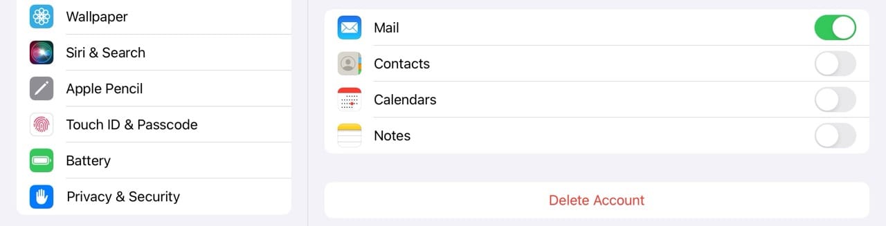 Remove an email account from the Mail app via the Settings app
