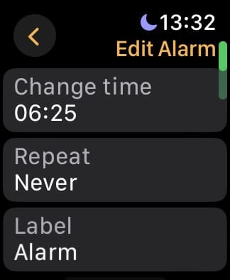 Edit your alarm on an Apple Watch