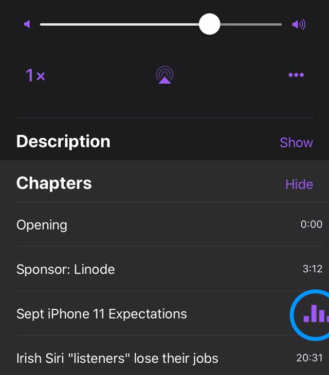 chapter playing animated icon Apple Podcasts app