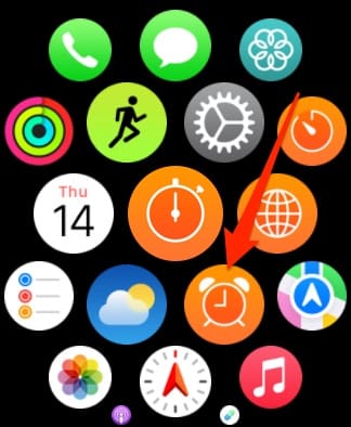 The option to select the Alarm app on Apple Watch 