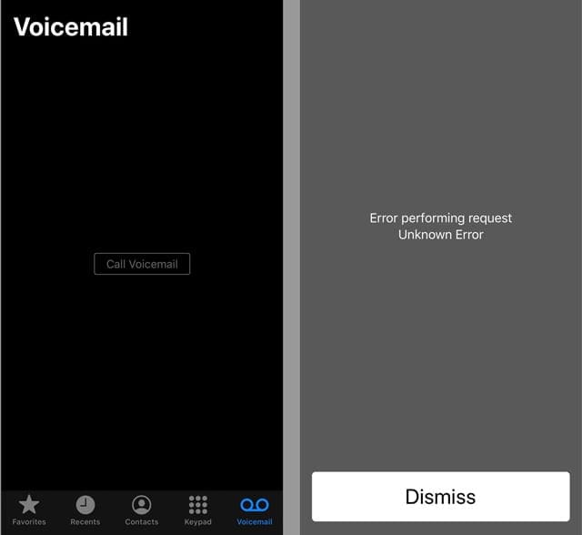 voicemail error call voicemail on iPhone