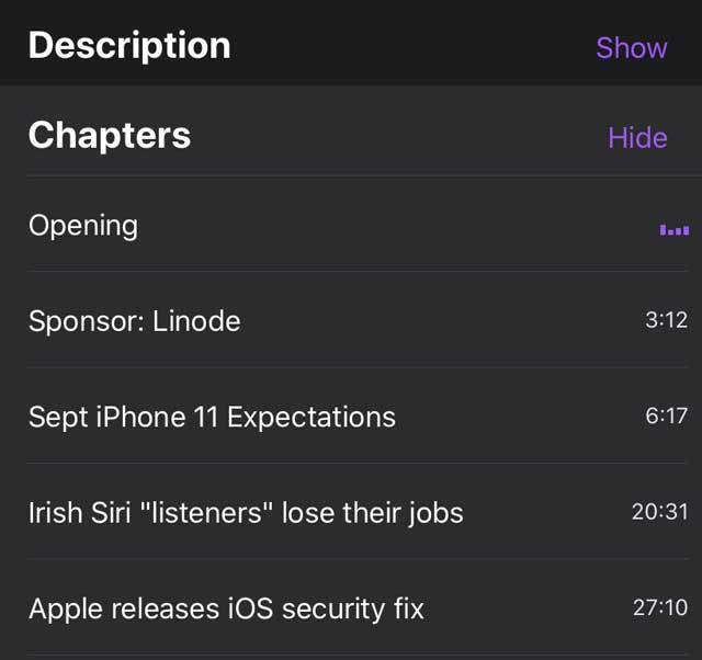 podcast app chapters for iOS 12+
