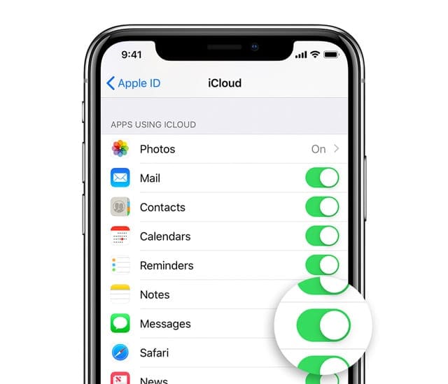 включить Сообщения в iCloud