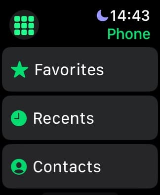 The Contacts Tab Within the Apple Watch Phone App