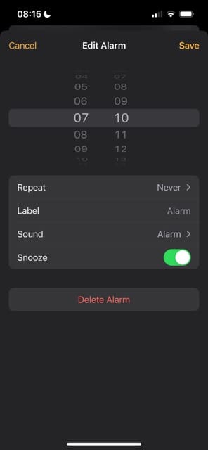 Change the alarm on an iPhone