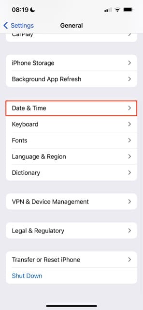 Choose the date and time settings on your iPhone