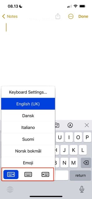 One-Handed Keyboard Icons iOS Screenshot