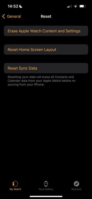 Watch App for iOS Reset Sync Data
