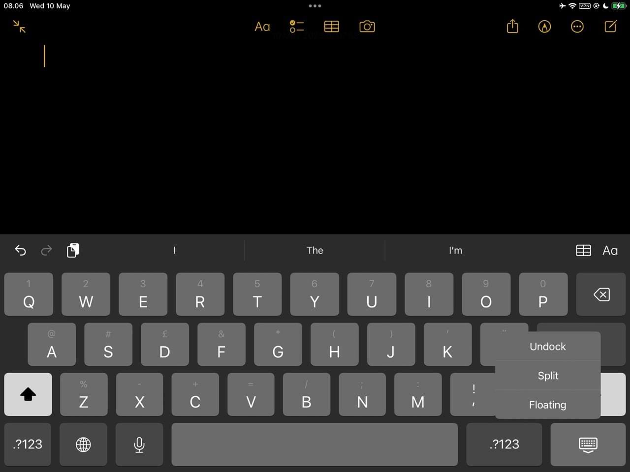 Turn On Split iPad Keyboard Screenshot