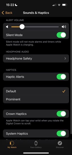 Silent Mode in the Watch App
