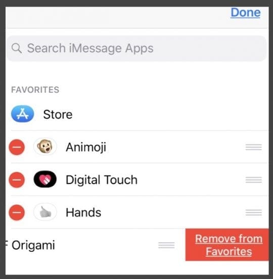 remove iMessage App From Favorites