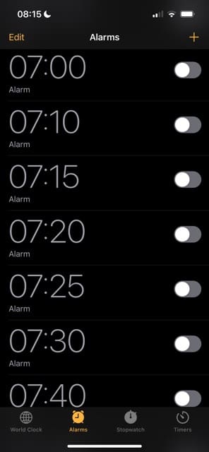 List of iPhone Clock Alarms