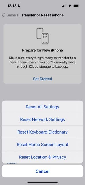 iPhone Reset Network Settings Screenshot