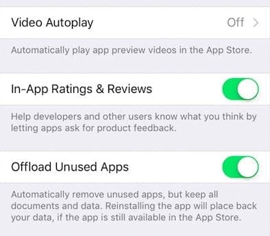 iOS App Store Settings in iOS 11.3