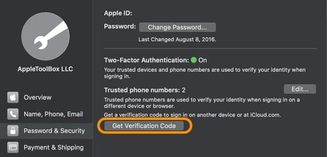 get a iCloud or Apple ID verification code on a Mac