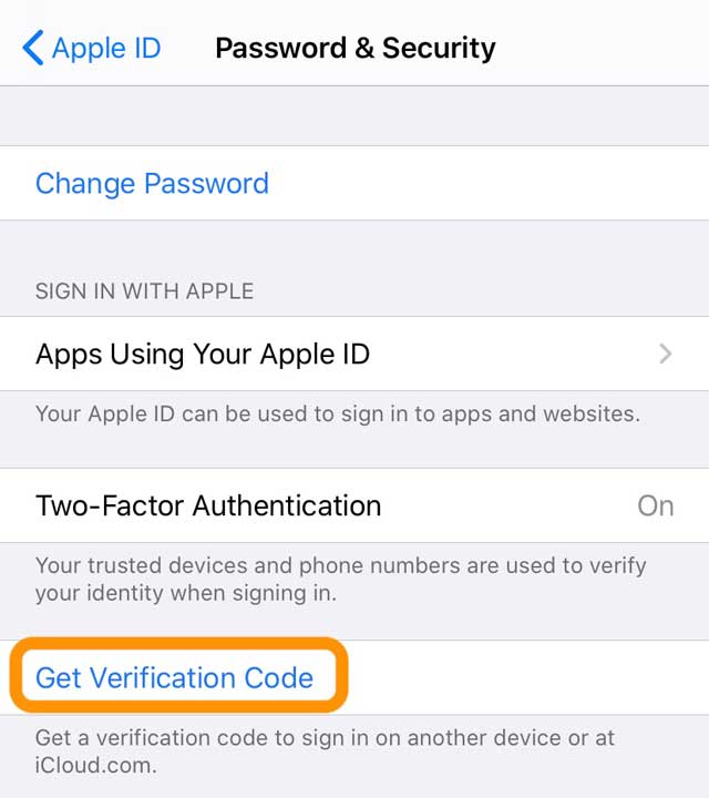 get a iCloud or apple id verification code on another Apple device